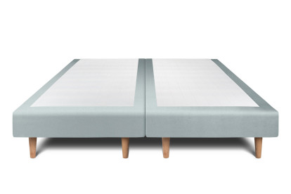 Lit 2x 90x200 cm - Sommier tapissier H29 cm + tête de lit capitonnée - Tissu Velours Gris Bleuté