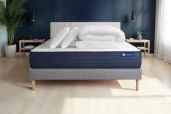 Pack lit complet 180x200 cm - Matelas + Sommier Gris (en kit) + 2 oreillers + Couette - Actimemo Life