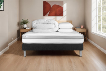 Pack lit complet 140x200 cm - Matelas + Sommier Noir (en kit) + 2 oreillers + Couette - Vital Relax