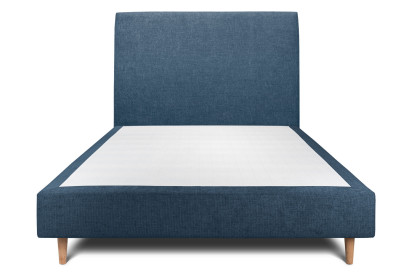 Lit 135x190 cm - Sommier tapissier H35 cm + tête de lit tapissée - Tissu Toile natté Bleu Océan