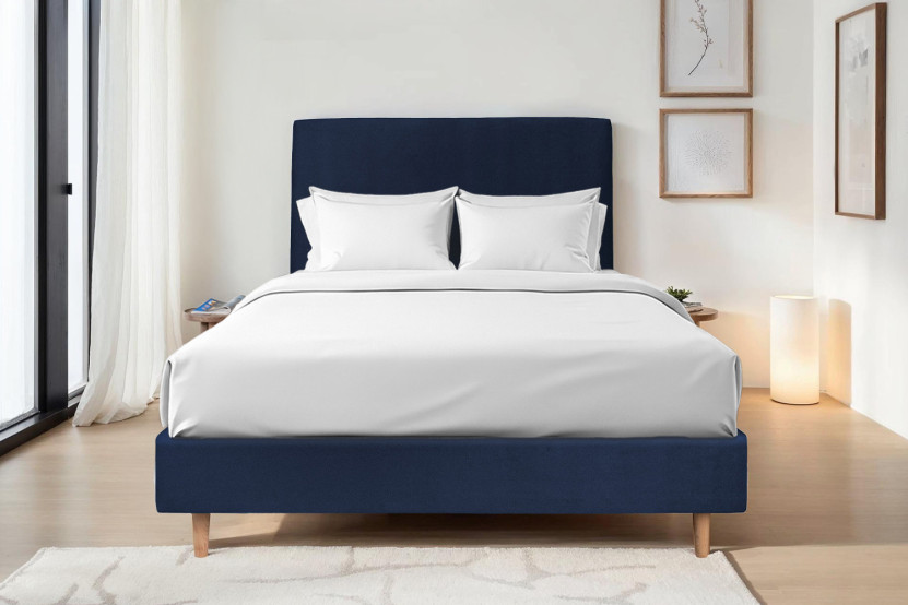 Lit 140x190 cm avec Tête de lit tapissée - Tissu Velours