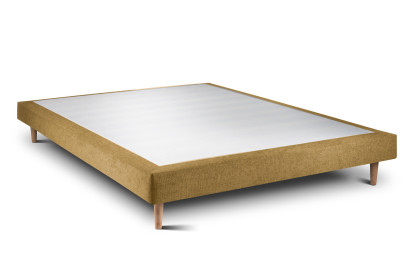 Lit 160x200 cm - Sommier tapissier H29 cm + tête de lit tapissée - Tissu Toile natté Jaune
