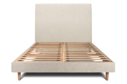 Lit 150x200 cm - Sommier à lattes H29 cm + tête de lit tapissée - Tissu Toile natté Beige Clair
