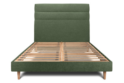 Lit 150x200 cm - Sommier à lattes H29 cm + tête de lit à lignes - Tissu Toile natté Vert Kaki