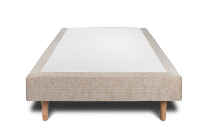 Lit 90x200 cm - Sommier tapissier H29 cm + tête de lit capitonnée - Tissu Toile natté Beige Brun