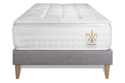 Ensemble Matelas Sommier 90x200 cm - Sommier Gris (déjà monté) - Vingt-Huit PLUS