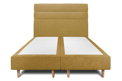 Lit 2x 100x200 cm - Sommier tapissier H35 cm + tête de lit à lignes - Tissu Toile natté Jaune