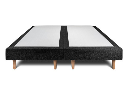 Lit 2x 90x200 cm - Sommier tapissier H29 cm + tête de lit tapissée - Tissu Bouclette Noir