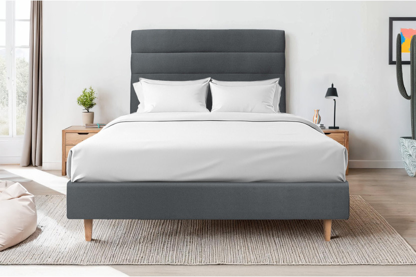 Tête de lit 160 cm Lignes - Tissu Velours Gris Anthracite