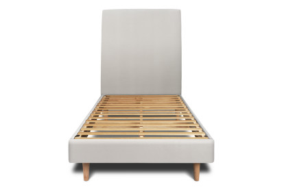 Lit 90x190 cm - Sommier à lattes H29 cm + tête de lit tapissée - Tissu Velours Gris Clair