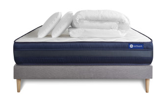 Pack lit complet 180x200 cm - Matelas + Sommier Gris (en kit) + 2 oreillers + Couette - Actilatex Tech