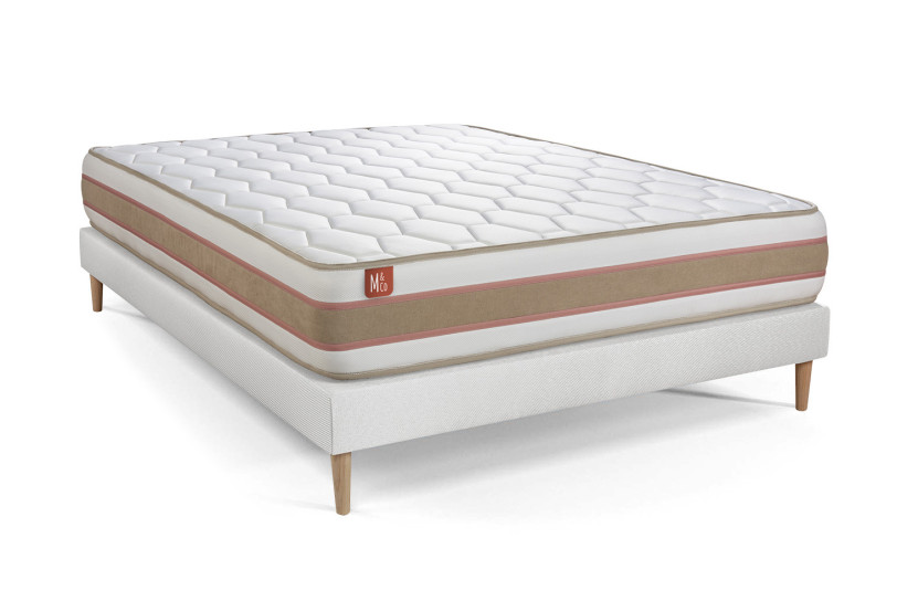 Pack lit complet 200x200 cm - Matelas + Sommier Blanc (en kit) + 2 oreillers + Couette - Le Délicat