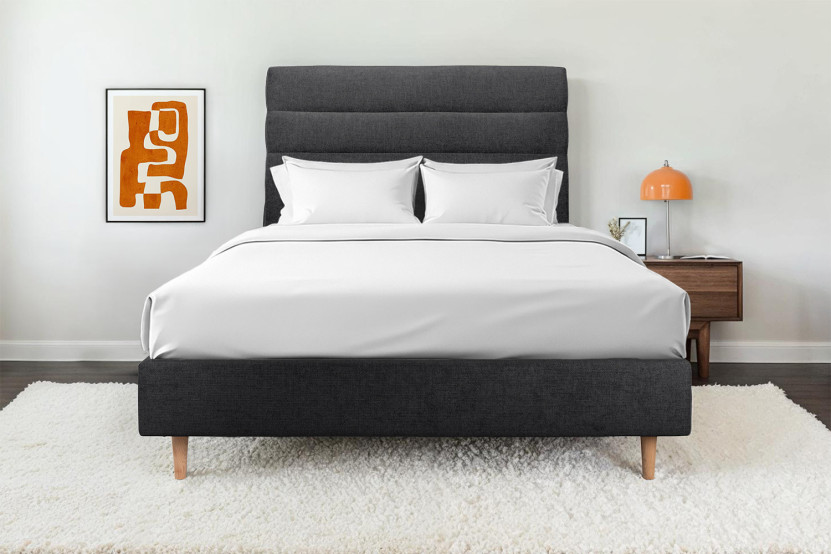 Tête de lit 160 cm Lignes - Tissu Toile Natté Noir