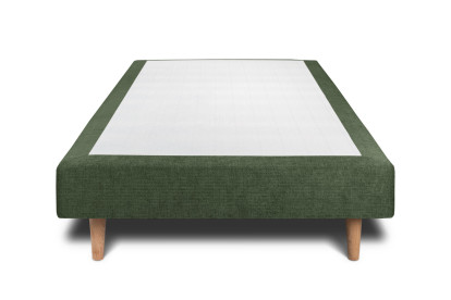 Lit 90x190 cm - Sommier tapissier H29 cm + tête de lit tapissée - Tissu Toile natté Vert Kaki