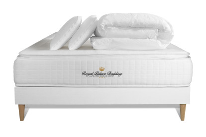 Pack lit complet 140x200 cm - Matelas + Sommier Blanc (en kit) + 2 oreillers + Couette - George V