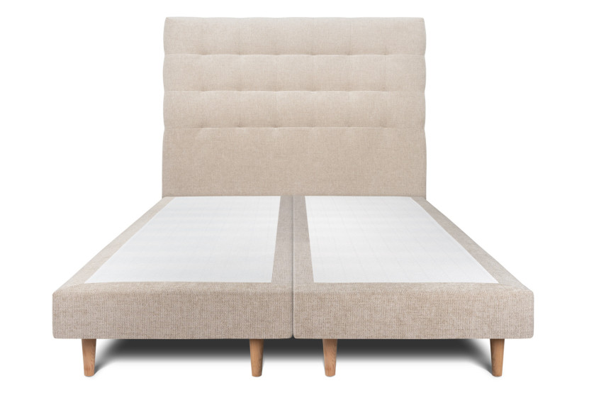 Lit 2x80x200 cm avec Tête de lit capitonnée - Tissu Toile natté