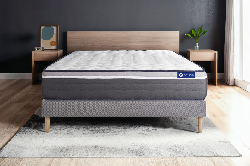 Ensemble Matelas Sommier 160x200 cm - Sommier Gris (en kit) - ActiMemo Plus