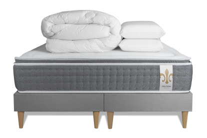 Pack lit complet 160x200 cm - Matelas + 2 Sommiers Gris + 2 oreillers + Couette - Vingt-Six PLUS