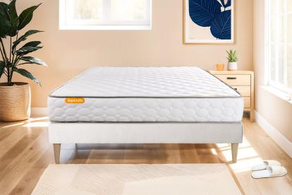 Ensemble Matelas Sommier 140x200 cm - Sommier Blanc (déjà monté) - Memo