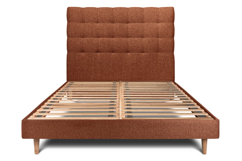 Lit 150x200 cm avec Tête de lit capitonnée - Tissu Bouclette