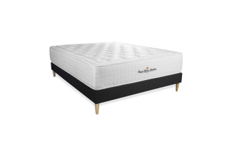 Pack lit complet 140x200 cm - Matelas + Sommier Noir (en kit) + 2 oreillers + Couette - Buckingham