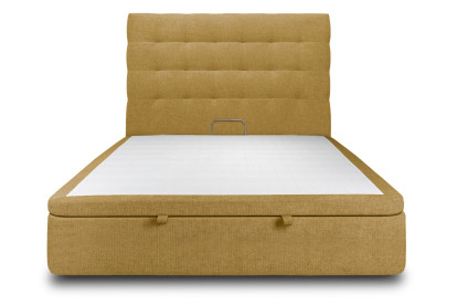 Lit coffre 160x200 cm avec Tête de lit capitonnée - Tissu Toile natté Jaune